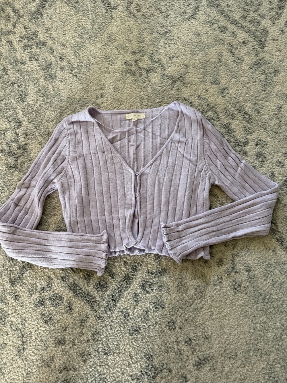 La Hearts Lavender Ribbed Cropped Button-Front Cardigan